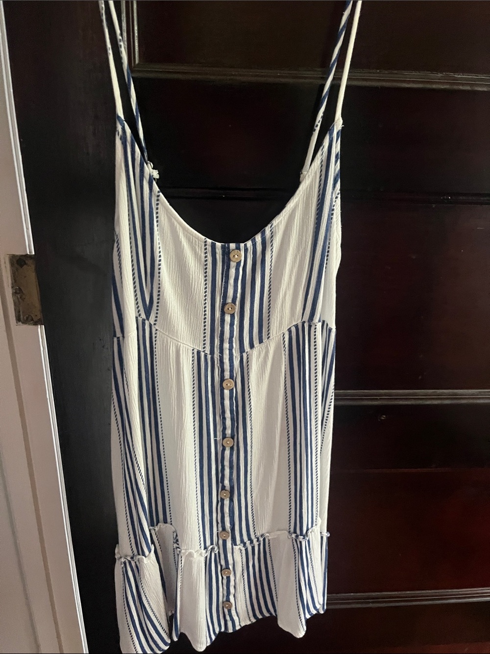 Ocean Drive White and Navy Blue Striped Button-Front Sundress